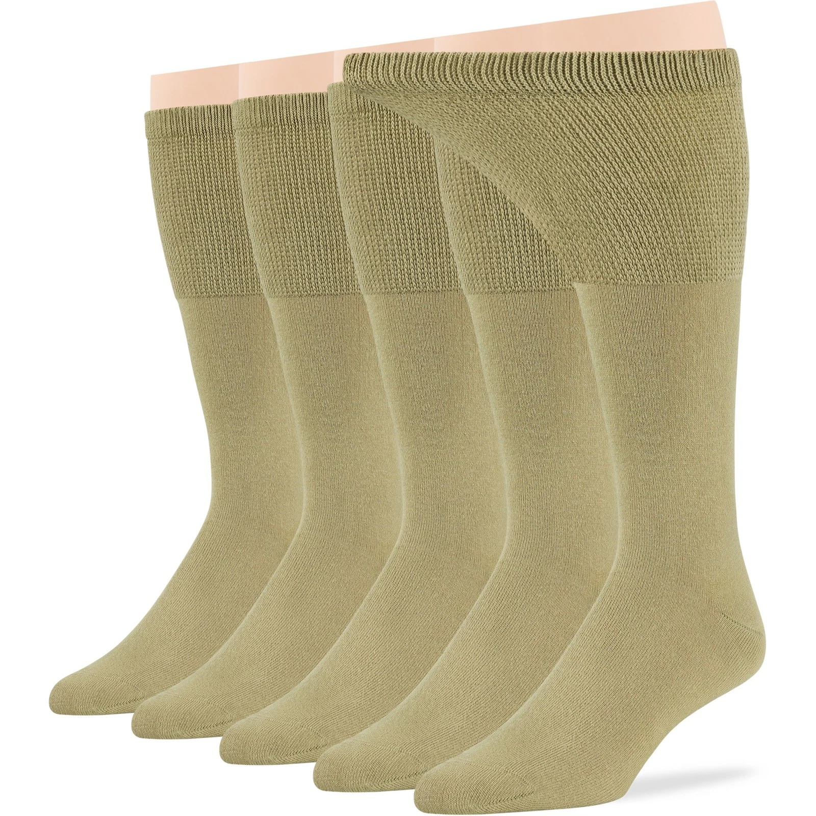 Men Diabetic Fashion Cotton Solid Wide Mid-Calf Socks-5 Pack 10-13 Large Khaki