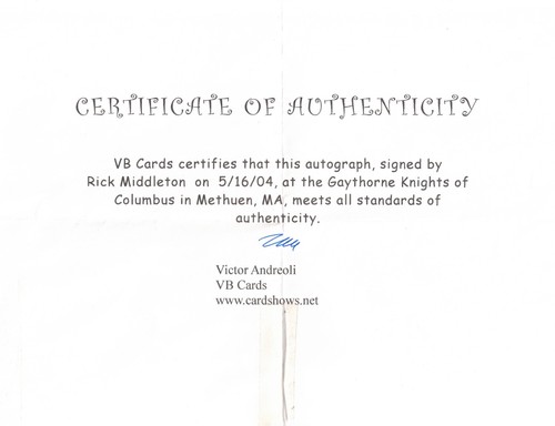 Foto firmata 8x10 Rick Middleton Boston Bruins, certificato di autenticità - Foto 2 di 2
