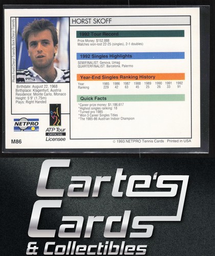 Horst Skoff 1993 NetPro Tour Stars Tennis #M86 - Imagen 2 de 2