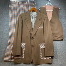 VTG Sportsman Knits Richman Brothers Suit 46 36X27 Brown/Blue Reversible Vest 