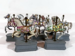 Vintage Carousel Horse With Wooden And Copper Base Ceramic Figurine | Set Of 9