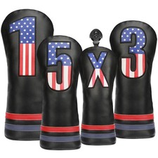 Golf Club Head Covers, 4pcs USA Flag Covers for Woods and Black