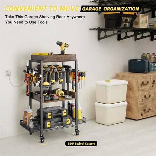 Power Tool Organizer Garage Storage Shelving Tool Holder Rolling Cart Drill Rack - Bild 4 von 13