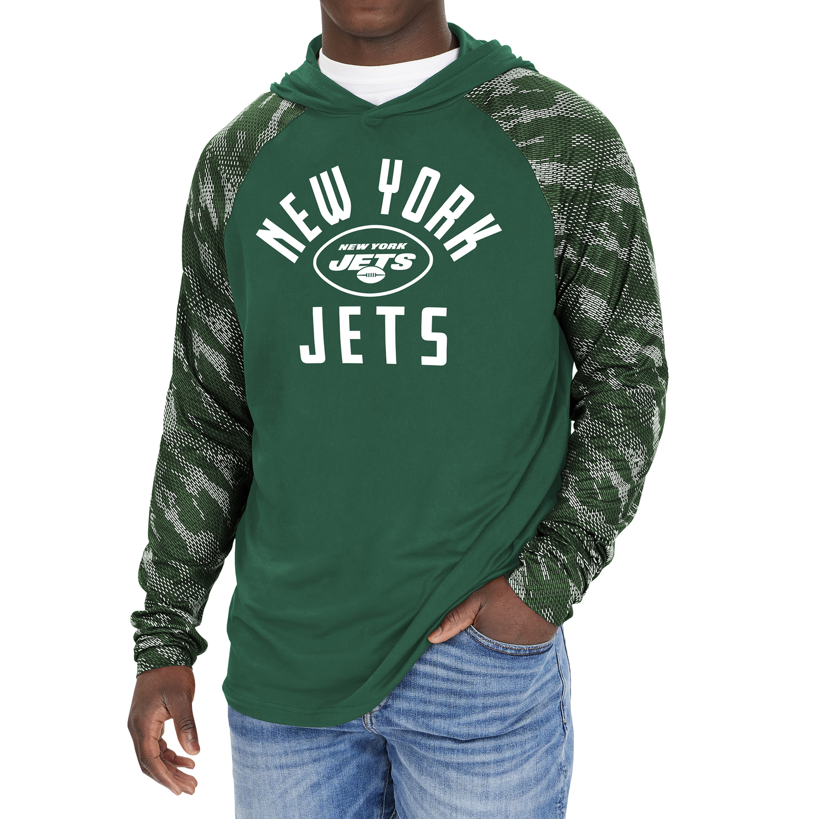 Zubaz NFL Мужской пуловер с принтом New York Jets Viper и толстовка с капюшоном