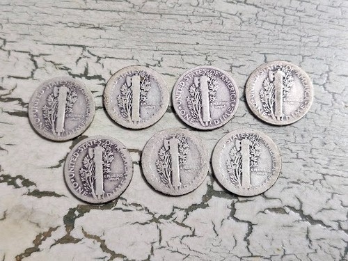 Mercury Dimes Lot of 7. 1916, 1917, 1917-S, 1918, 1919, 2 x 1920 FREE SHIP USA - Picture 2 of 2