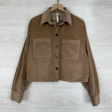 Aritzia Babaton Graydon Corduroy Shirt M Button Up Cropped Camel Tan Long Sleeve