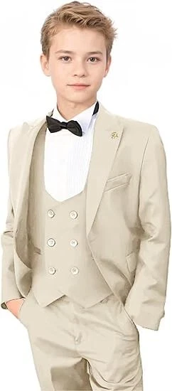 Trajes de Esmoquin para Niños Calce Ajustado 3 Piezas Para Niños Boda Formal Traje Chaqueta Chaleco Pantalón Foto 4 de 4