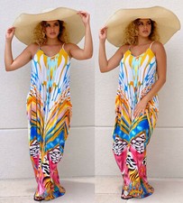 2021 Summer Fashion Leopard Print Maxi Dress Beach Sundress Vacation Wear Casual