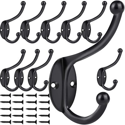 10 Pack Heavy Duty Dual Coat Hooks Entryway Hanger for Towels Clothes Robes