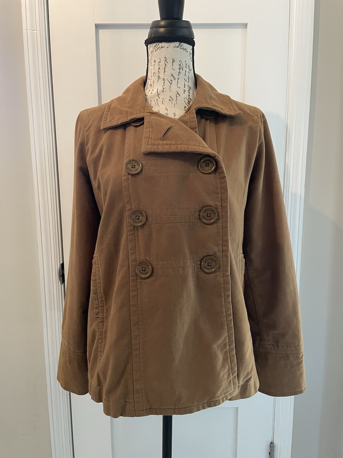 Hollister Womens Brown Double Breasted Peacoat Coat Cotton Lined Size L