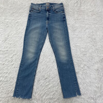 Mother Pants Womens 27 Blue Mid Rise Dazzler Ankle Fray Medium Wash Casual