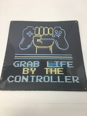 Gamer Grab Life By The Controller Embossed Metal Sign