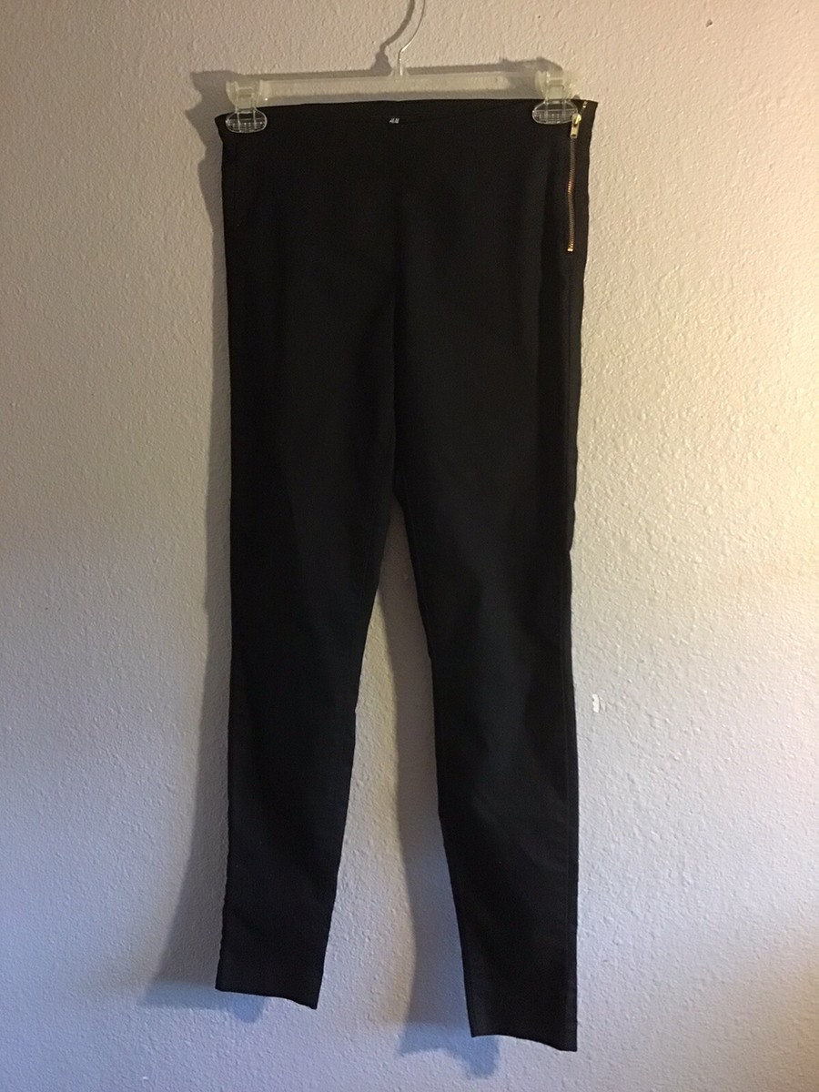 8YARDS Women’s LONGPANTS.H Black EX M Woman Elastic High Waist Long Pants Split Hem Pure Color