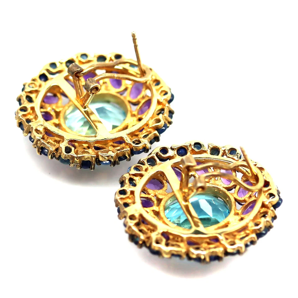 Plata 925 12 x 13 mm. Pendientes Viernes Negro Topacio Azul Cielo, Amatista, Zafiro Foto 3 de 4