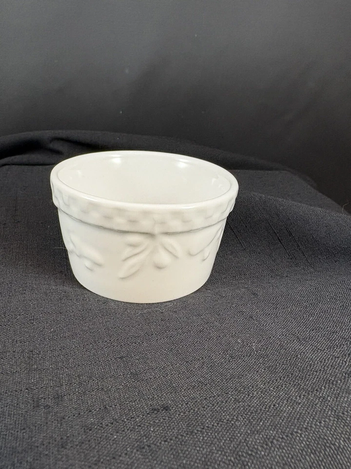 Signature Housewares Small White Embossed Stoneware Ramekin 3.5 in Sauces etc - Image 2 of 4