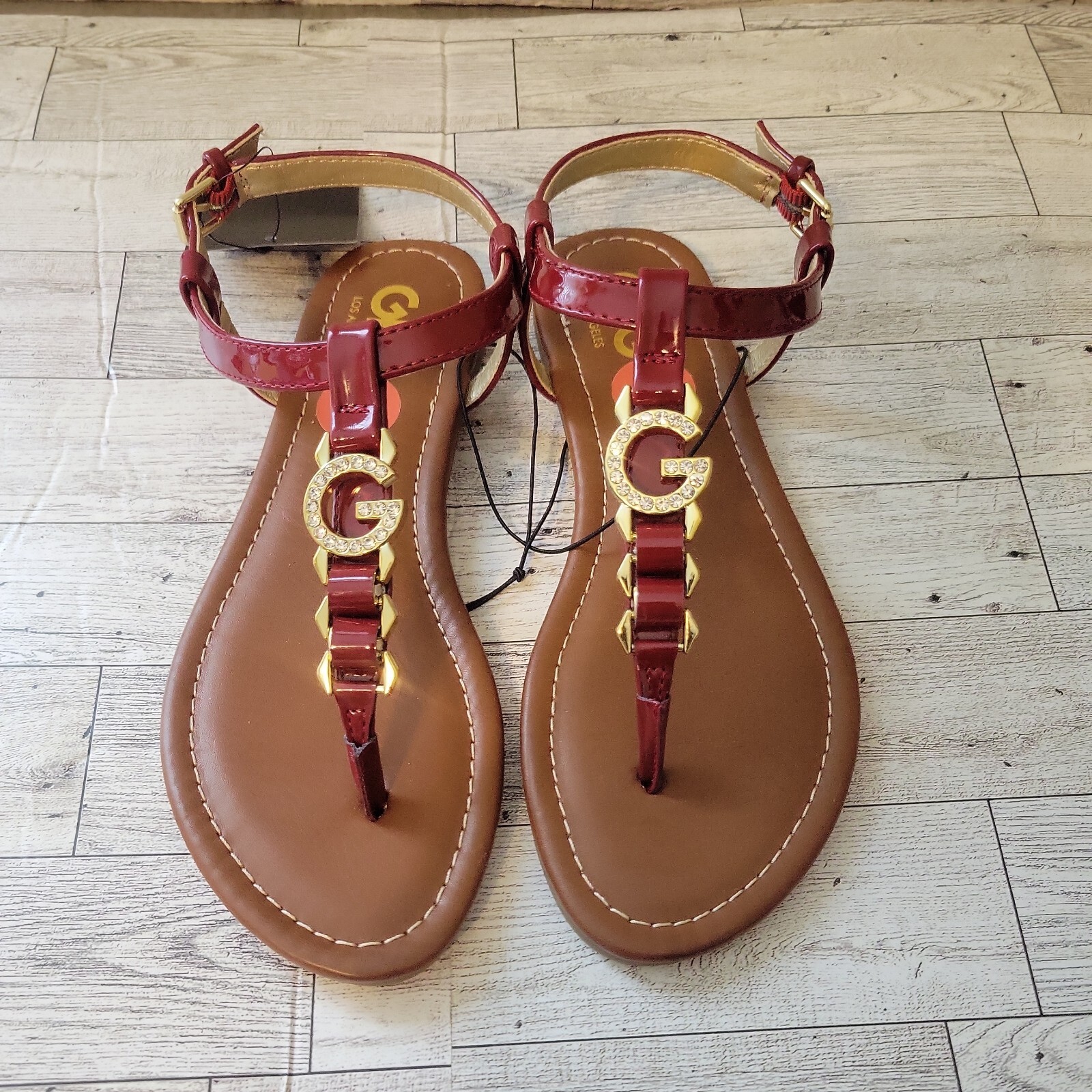 GBG Los Angeles Thong Sandals Womens Size 7 Embellished Logo Strappy Sandal  | eBay
