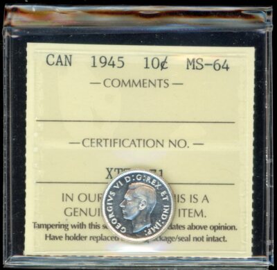 1945 Canada Ten Cents - ICCS MS-64 - XTZ371 C1 | eBay