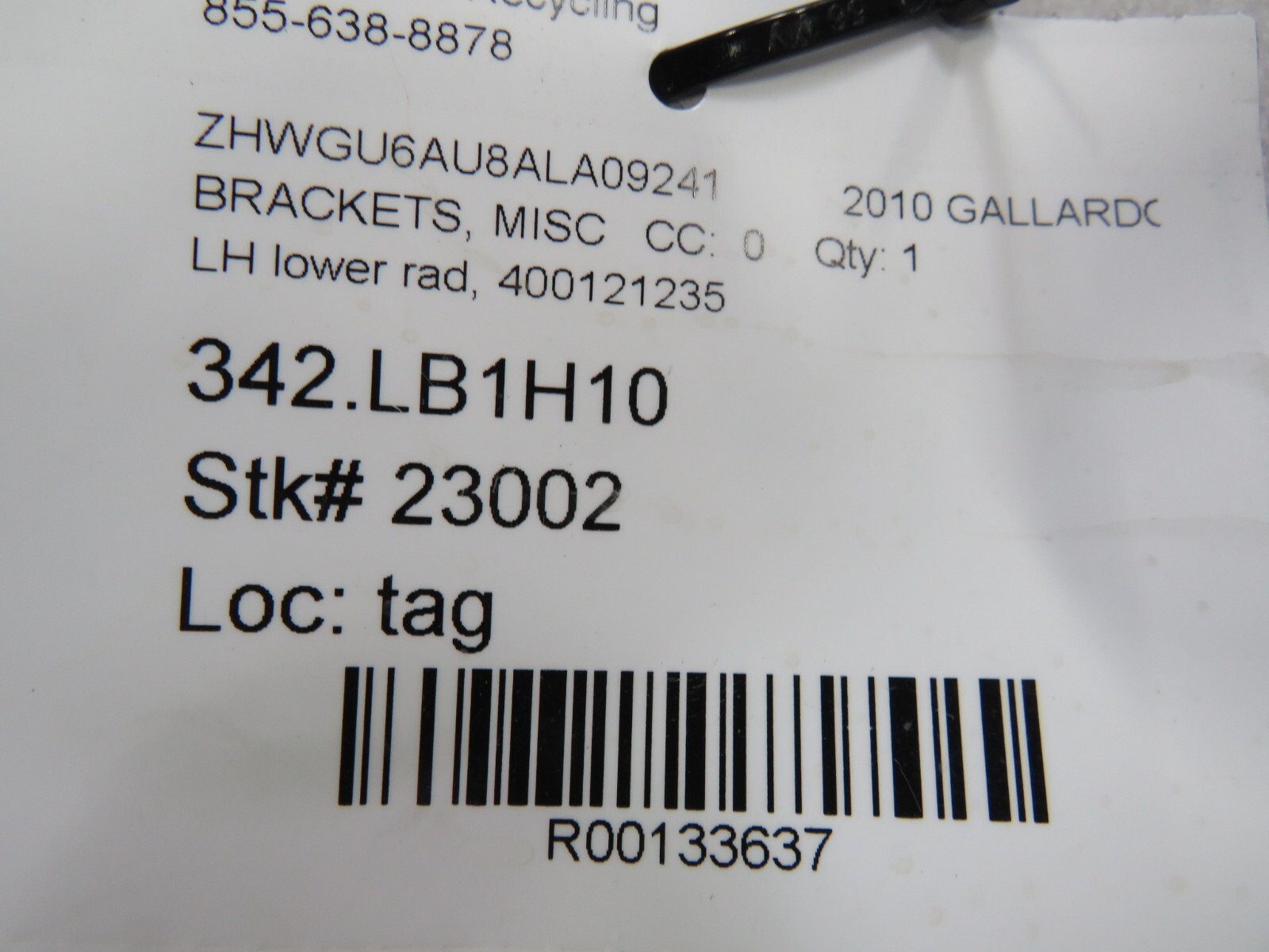 Lamborghini Gallardo, LP550, LH, Lower Radiator Bracket, Used, P/N 400121235