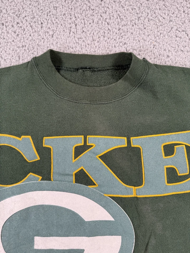 De colección Años 90 NFL Green Bay Packers Spellout AOP Verde Cuello Redondo Foto 4 de 4