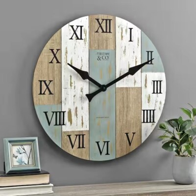 FirsTime & Co. Rustic Multicolor Timberworks 27  Hanging Wall Clock Solid Wood