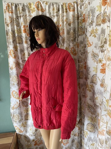 VINTAGE CLIO Red Silk Puffer Jacket Coat M-L - Picture 2 of 8