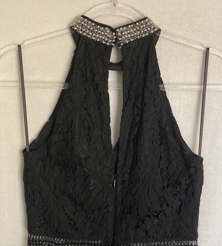 Francesca's Celebration Dress Womens S Black Lace Pearl Neckline Halter LBD - Picture 16 of 20