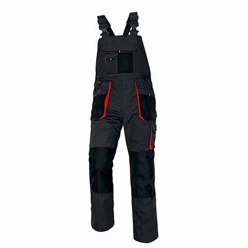 Men's Work Overalls with Bib, Knee Pads and Pockets - Grey and Red - Picture 10 of 16