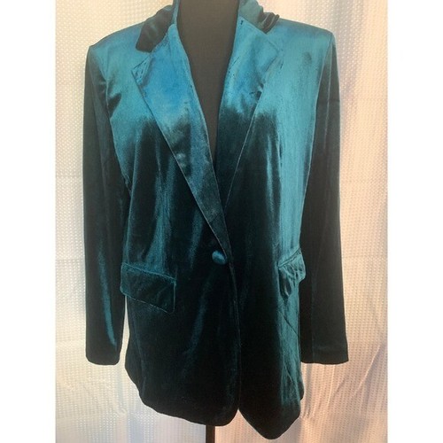 Rachel Zoe peacock blue small blazer plush velvety velour long sleeve button