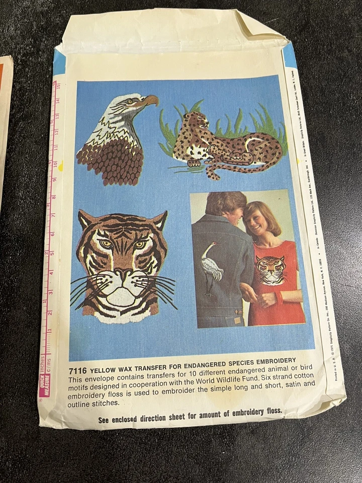 Transferencias bordadas Simplicity 7116 vintage años 70 sin cortar especies en peligro de extinción Foto 4 de 4