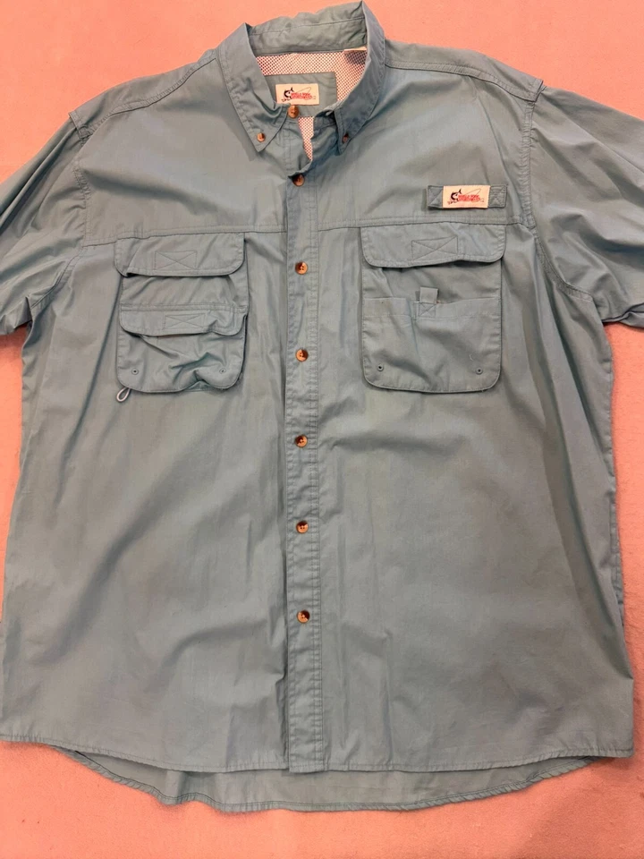 Camisa con botones de pesca deportiva mundial para hombre XXL al aire libre senderismo cuello Foto 3 de 4