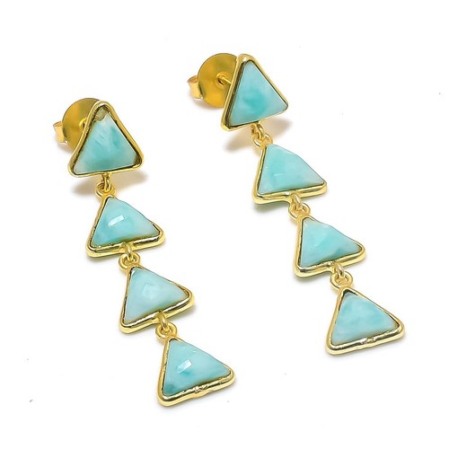 Earring Amazonite Gemstone Handmade 925 Sterling Silver Jewelry 2.05" R082