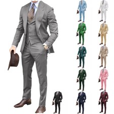 Men's Suits Slim Fit Peak Lapel Tuxedo Formal Prom Blazer Vest Pants Custom Made