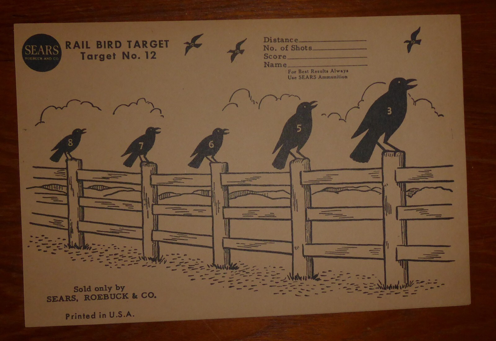 Vintage 1940s Paper Target from Sears, Roebuck & Co - Rail Bird # 12 ...