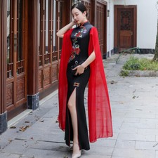 Elegant Slim Chinese Style Costume Cheongsam Long Gown Women Catwalk Qipao