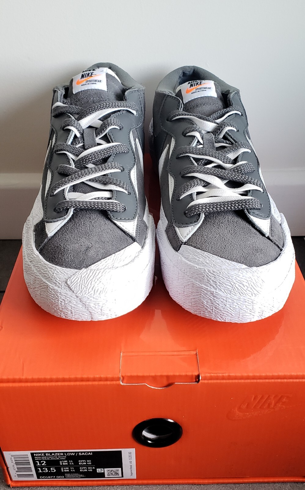 SACAI X NIKE Sku Nike Blazer Low x Sacai grigio ferro DD1877 002 taglia 12