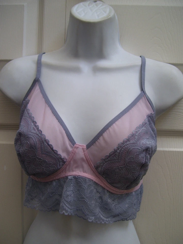 Women's XL Bustier Lace Bra Lavender Grey with Pink Trim New - Image 4 of 4
