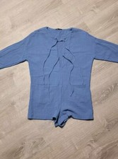 Zara Women's Blue Textured Crepe Long Sleeve Romper Size Small