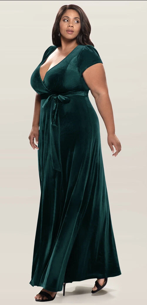 Velvet green cheap dress plus size