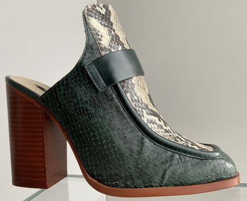 New Zara Dark Bottle Green Mixed Faux Snakeskin Print Heel Slide Mule EU38 US7.5 - Picture 3 of 11