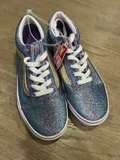 Vans purple blue glitter Juniors 5 tennis shoes old skool