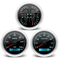 3 Gauge Set 85mm GPS Speedometer 120MPH Tacho&85mm 4 IN 1 Gauge 7 colors LED 