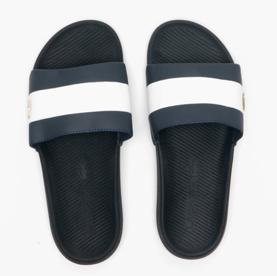 lacoste navy sliders