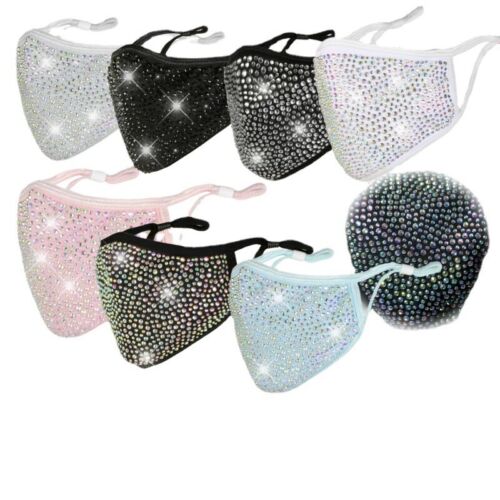 Rhinestone Face Mask Bling Glitter Fashion Fancy Going Out Reusable Face Cover - Picture 4 of 20