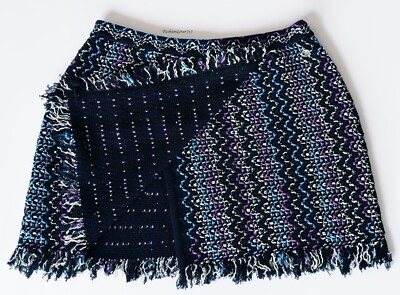 CHANEL 22P MULTICOLOR BLACK PURPLE BLUE TWEED FRINGE MNI SKIRT 42