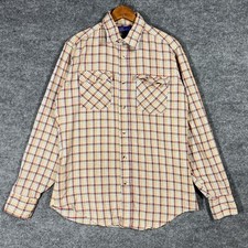 VINTAGE 70s 80s JCPenney Plain Pockets Plaid Flannel Shirt Size L Tall Western