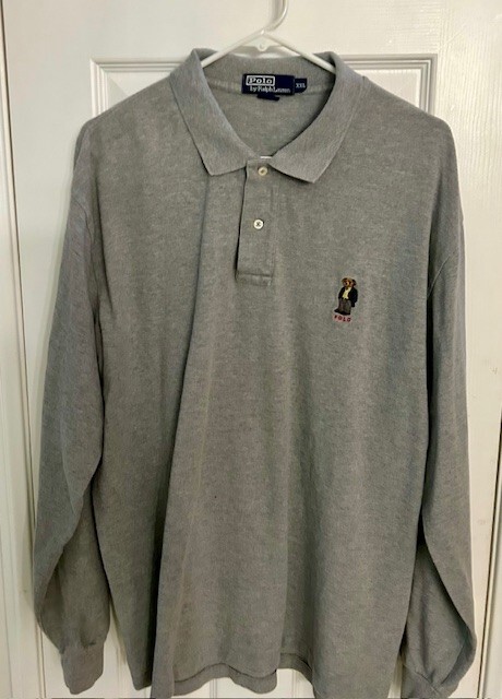 Vintage 90’s Polo Ralph Lauren Men's LS Shirt  XXL Polo Bear Logo Gray Preppy