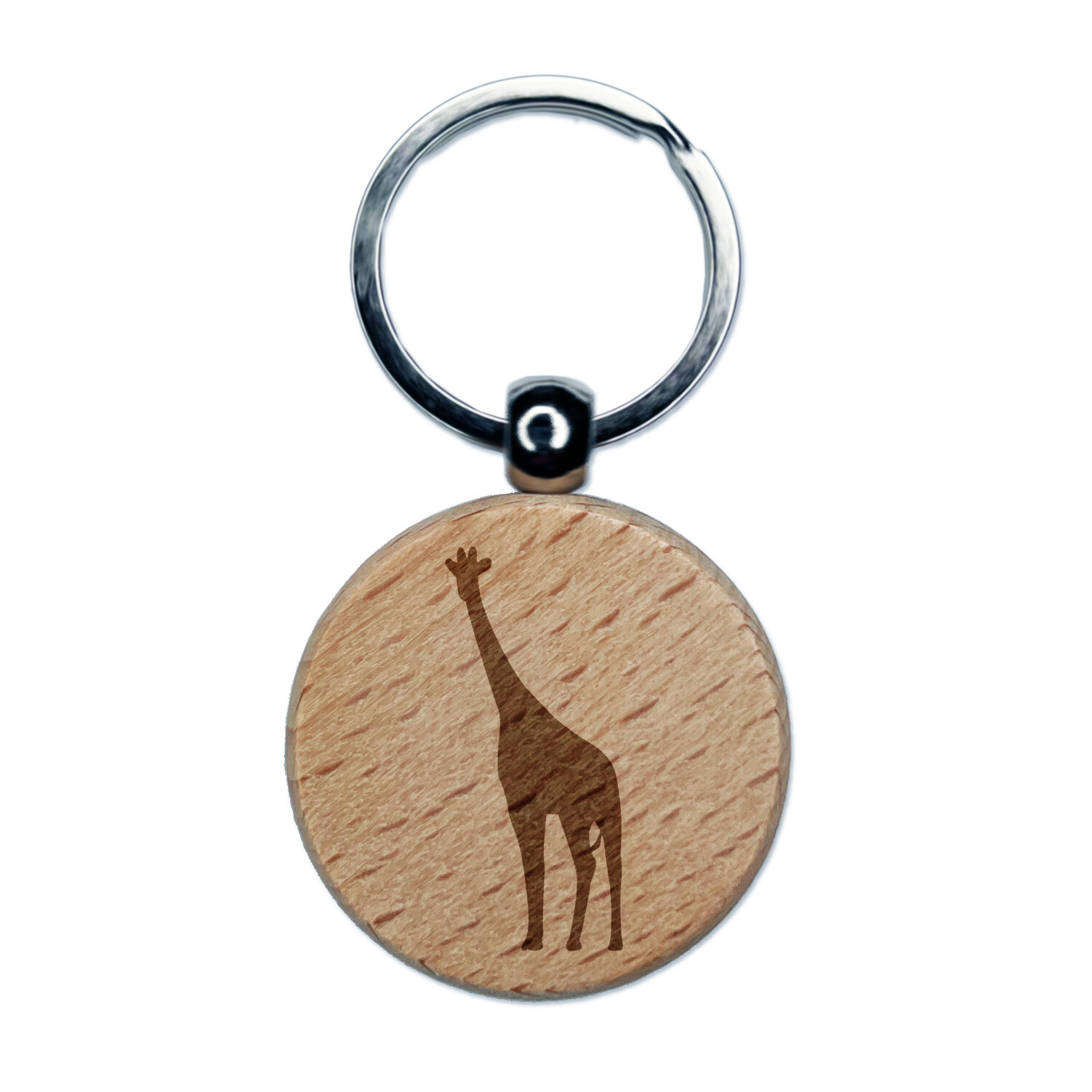 Giraffe Engraved Wooden Round Keychain Charm with Stand Design  