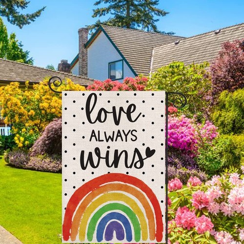 Love Always Wins Garden Flag 12x18 Inch Double Sided,Rainbow Pride Gay Pride ... - Picture 3 of 8