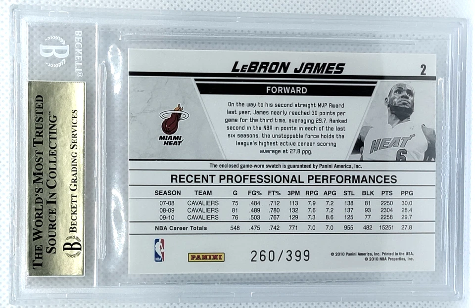 BGS 9.5 LeBron James PARCHE USADO EN EL JUEGO/399 2010-11 Donruss DIE CUTS Producción Foto 2 de 2