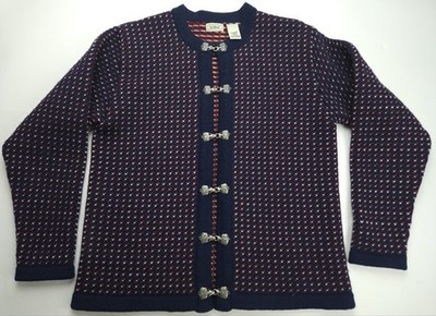Small LL Bean Women Navy Blue Sweater Nordic Metal Clasp Cardigan Wool Hearts